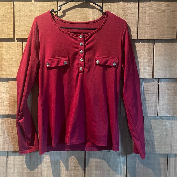 Women's Red Button-Up Top - Picture 1 of 2